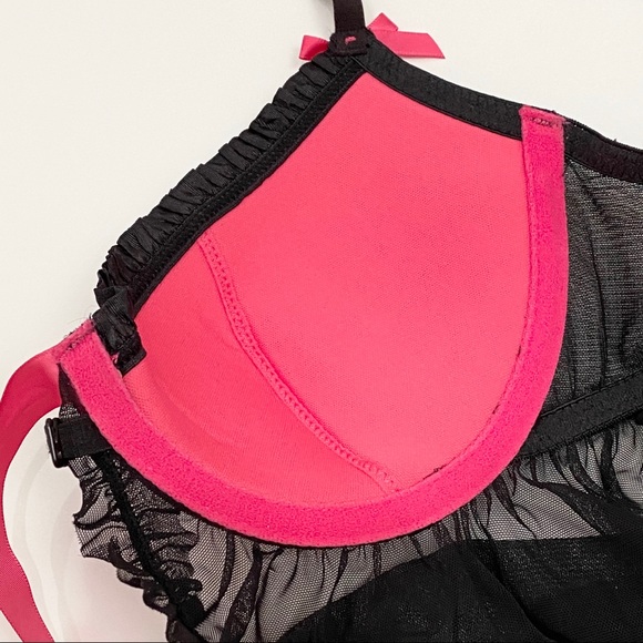 Victoria’s Secret Hot Pink Black Mesh Babydoll 34B - Picture 7 of 13